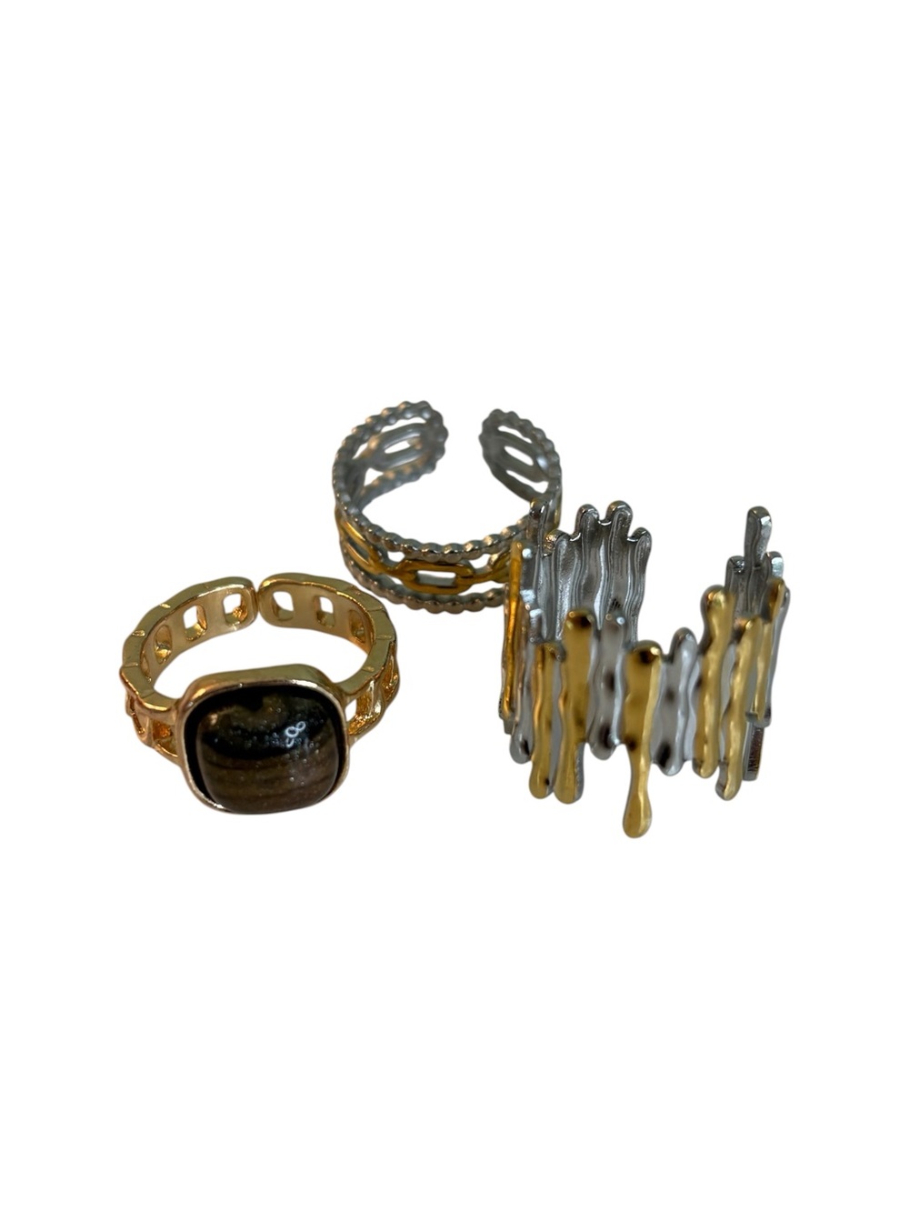 Three Distinct Modern Mixed Metal Statement Rings. Will fit most.